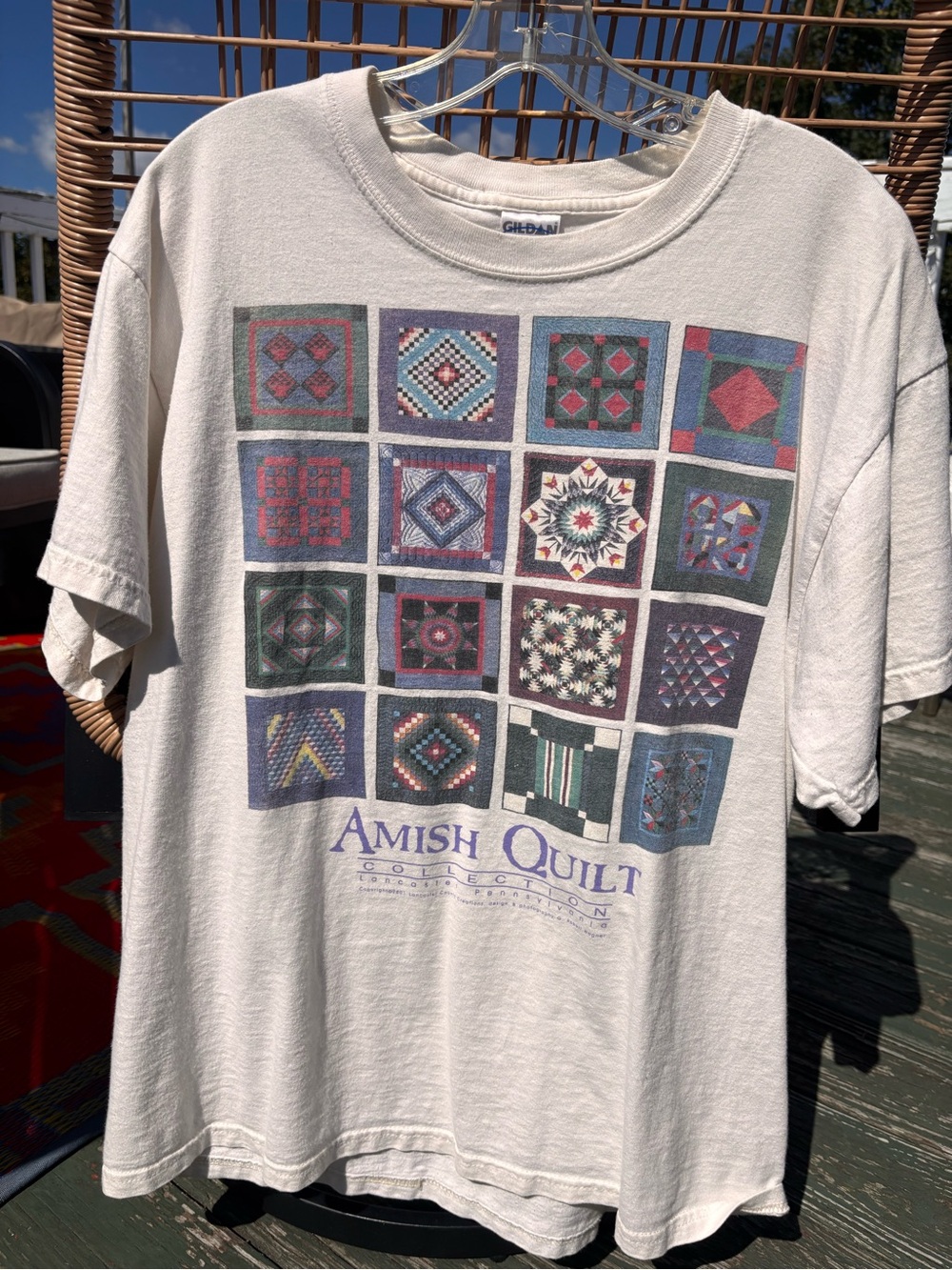 Gildan Cream Short-Sleeve Tee with Colorful Amish Quilt Graphic